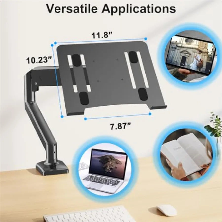 Laptop Stand Desk Mount 2 in 1 Function Gas Spring Arm Fits Max 17 Notebook and 32 Computer Screen Single Monitor Mount wi...