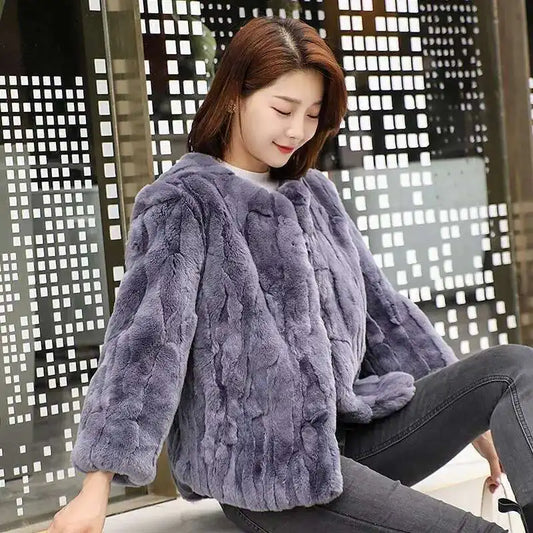 Real Rabbit Fur Coat Women Winter Jacket Short Loose Size Thick Warm Fluffy Coat - Main View