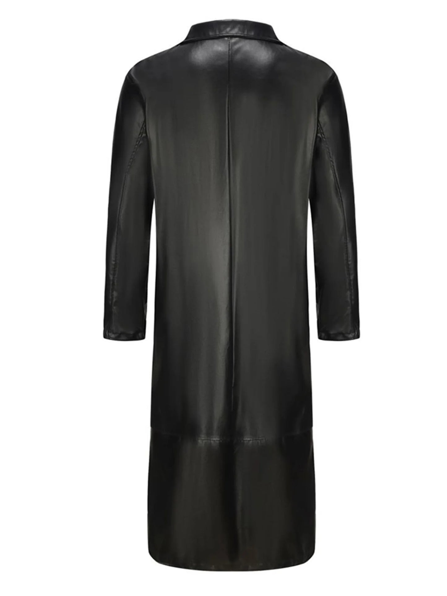 Men s Faux Leather Jacket Classic Lapel Collar Long Sleeve Button