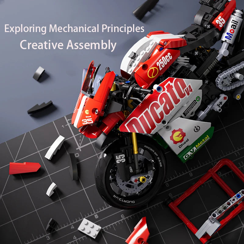Technical V4 Motorcycle Building Blocks Set Famous Super Motorbike Model Kit Racing Bricks Kids Asse - Gallery image 8