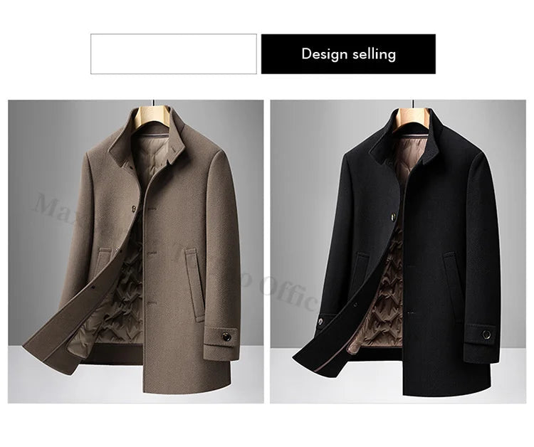 COMXZ Men Wool Blends Coat Removable Liner Luxury High End Business Outdoor Golf Coat Office Warm Go - Gallery image 15