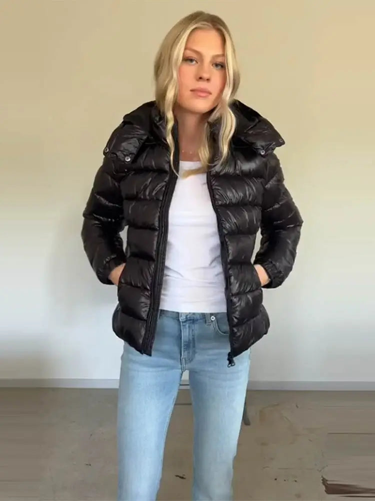 Women Burgundy Padded Coats - Hooded Zipper Winter Fashion Jacket - Product Details