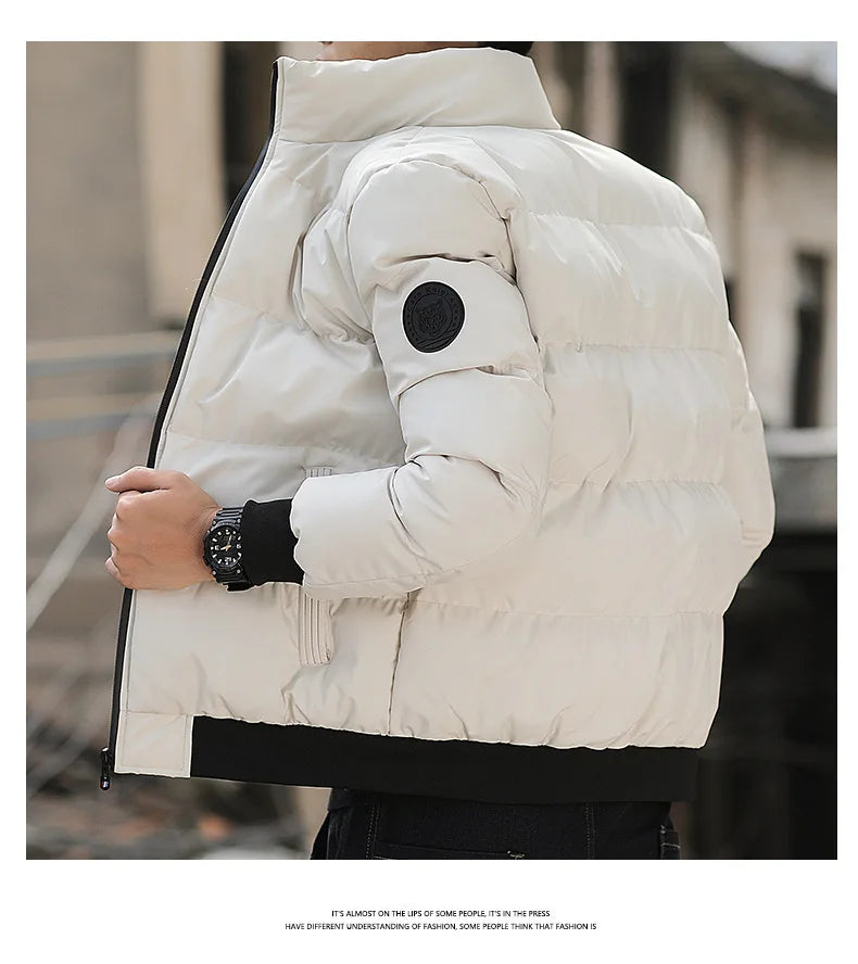 Men's Lightweight Warm Jacket Standing Collar Casual Horizontal Stripe down Winter Outerwear Windbre - Gallery image 11