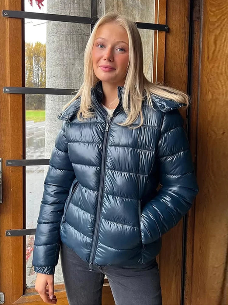 Women Burgundy Padded Coats - Hooded Zipper Winter Fashion Jacket - Product Details