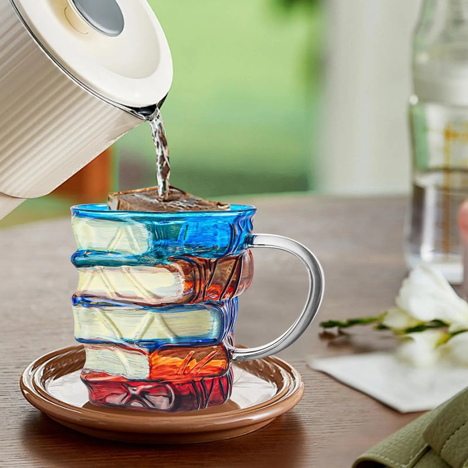 3D Painted Book Mug 350ml Colored Glass Drinking Cups Uni... - Side View
