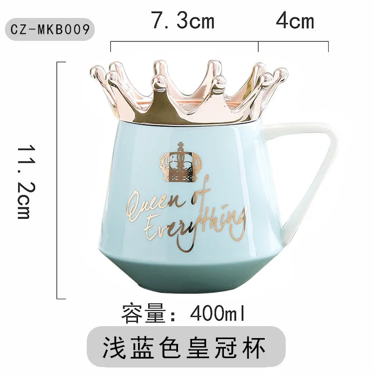 400ml Crown Ceramic Coffee Cup Fine Couple Mug with Lid Simple