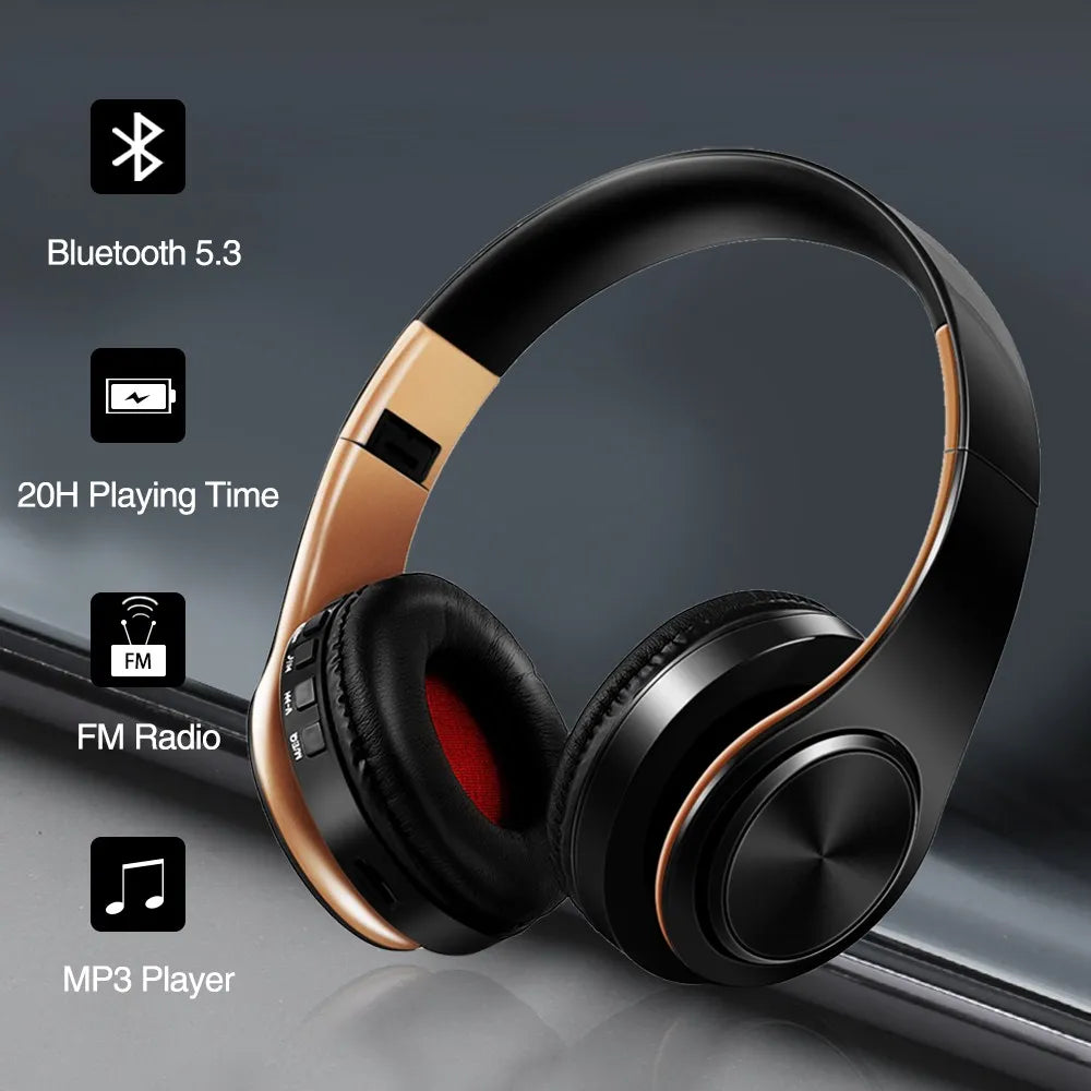 HIFI Stereo Earphones Bluetooth Headphone Music FM and Support SD