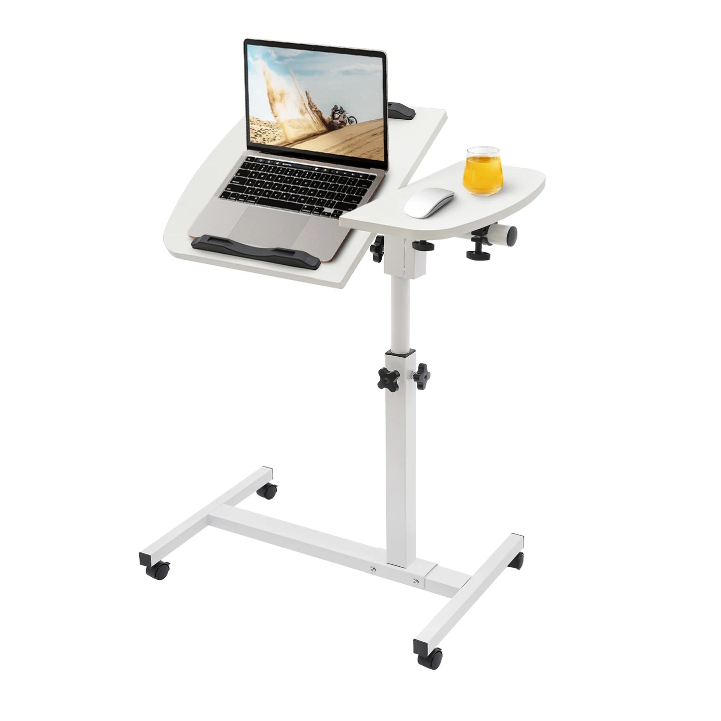 Height Adjustable White Computer Desk Stand with Wheels Adjustable Rolling Laptop Table Suitable for Bedroom, Living Room,...