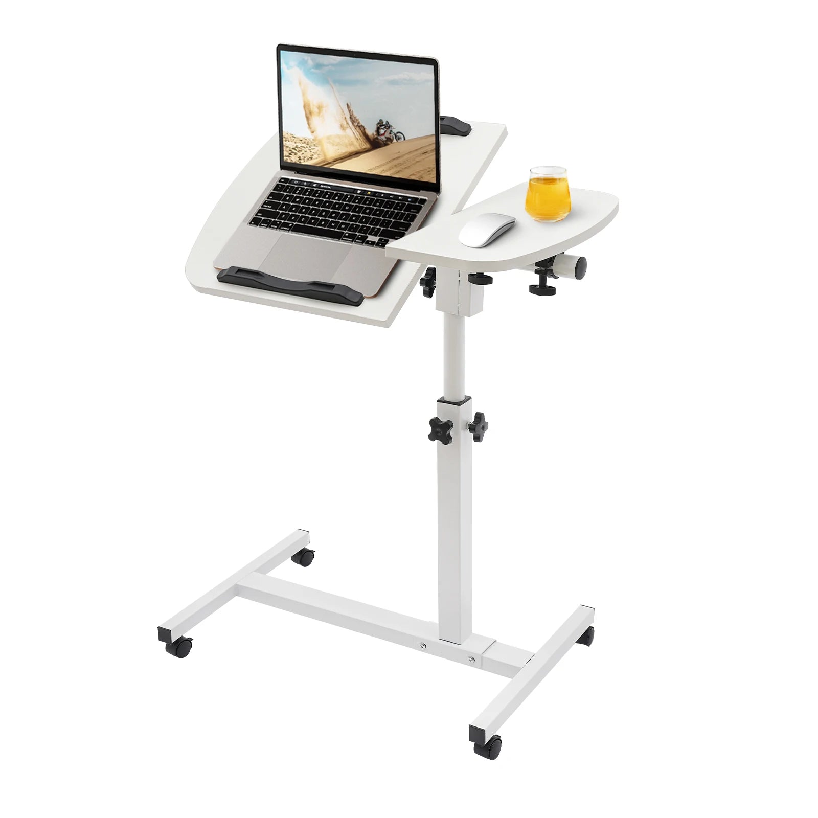 Height Adjustable White Computer Desk Stand with Wheels Adjustable Rolling Laptop Table Suitable for Bedroom, Living Room,...