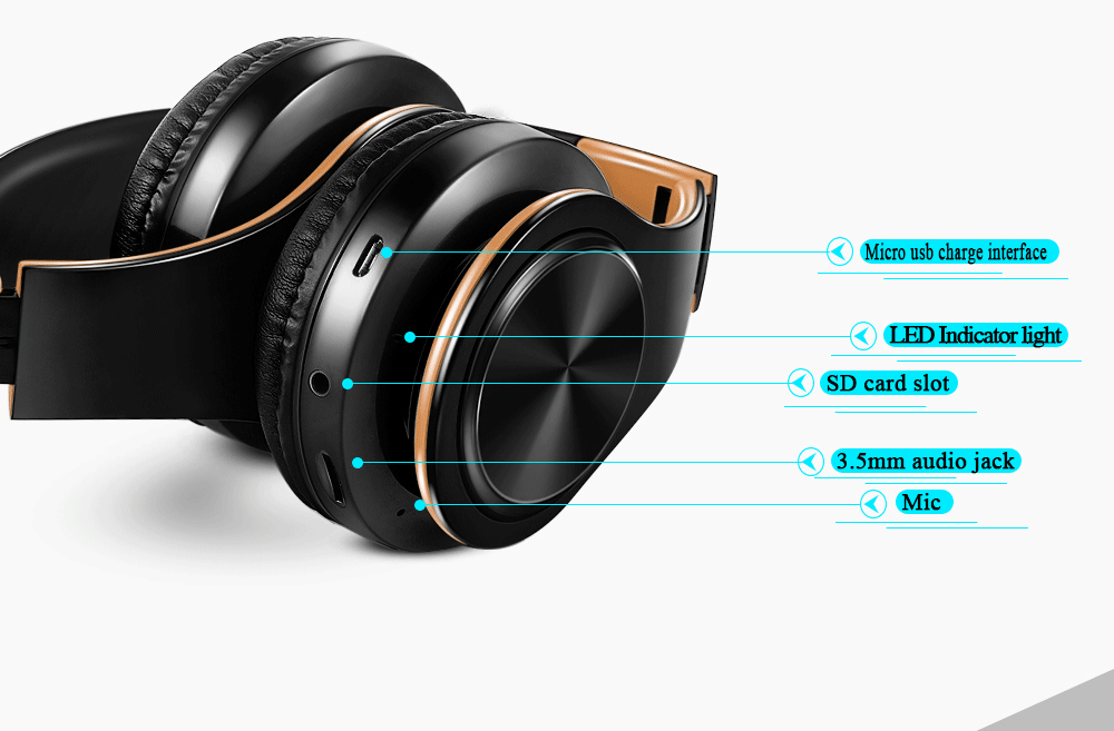 HIFI Stereo Earphones Bluetooth Headphone Music FM and Support SD