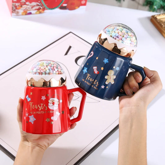 Christmas ceramic cup with lid spoon ceramic cup gift box set cup wate - Front View