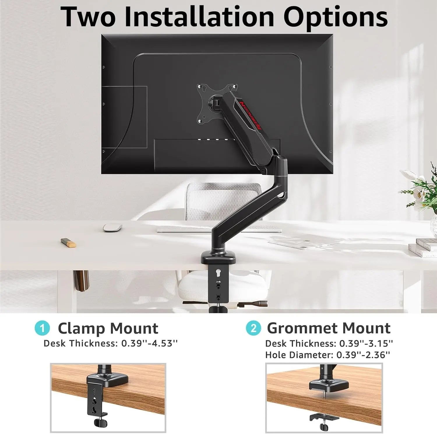 Redragon GMK914 Single Monitor Mount Stand Gas Spring Adjustable Arms with VESA 75/100mm, 13-32 Inch Screen Compatibility - Alternate Angle