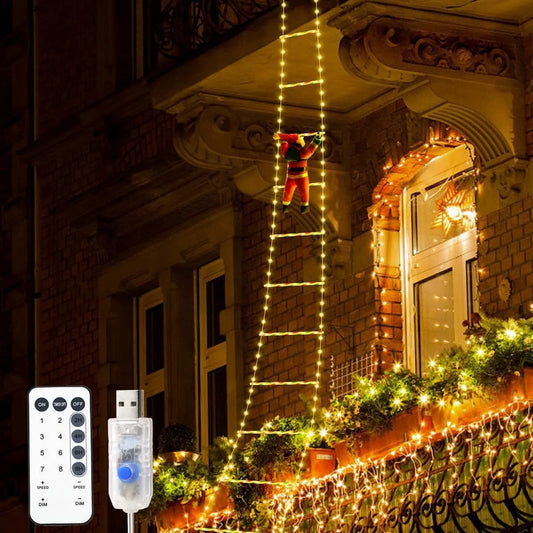 Christmas LED Santa Claus Climbing Ladder Light USB Plug 8 Flashing Mo - Front View