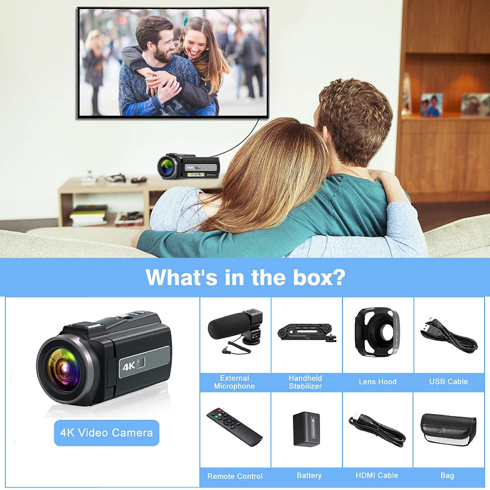4K Video Camera Camcorder 48MP UHD WiFi IR Night Vision Vlogging