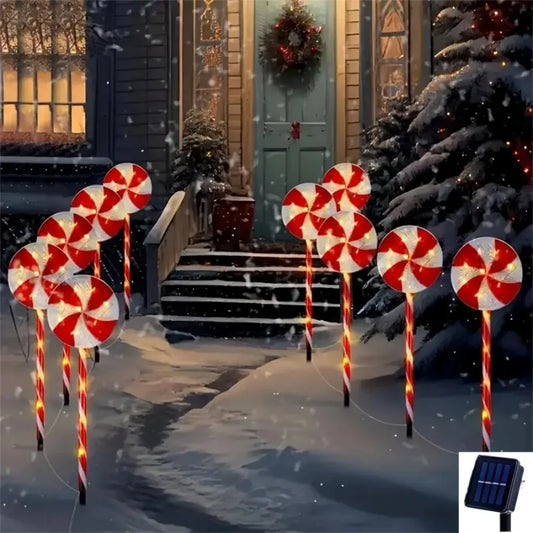Solar-powered Christmas tree candy ground lights, holiday lawn scene decorations - Side View