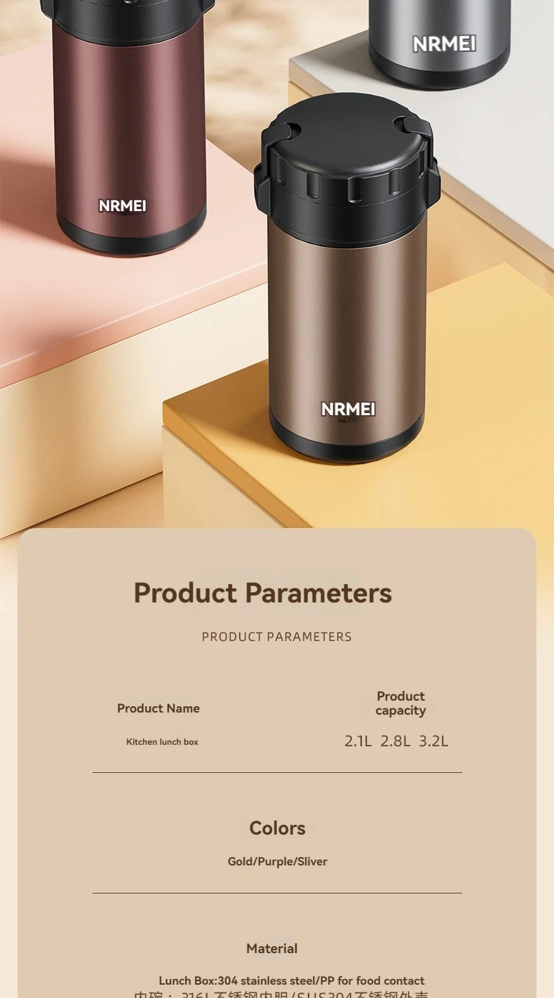 Stainless Steel Lunch Box, Large Capacity, Outdoor Bento Box,