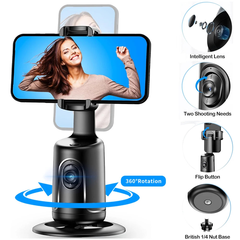 AI Auto Tracking Phone Holder - 360° Smart Selfie Tripod