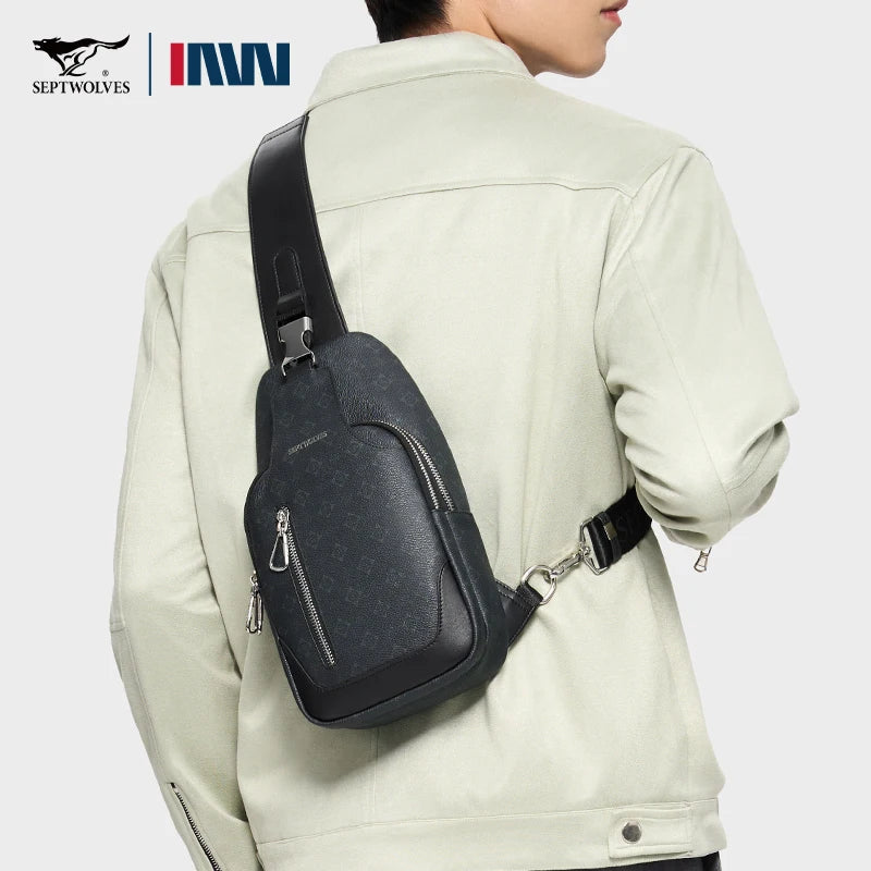 Septwolves Business Thin Printed Leather Crossbody Sling Bag Man