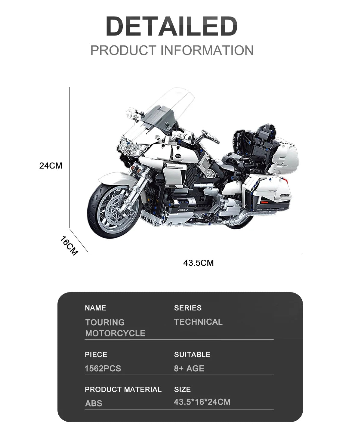 Gold Wing Touring Motorcycle Technical Model Building Blocks MOC Racing car Motorbike Bricks Sets To - Gallery image 8