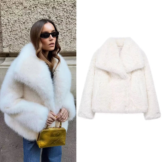 HXAO White Faux Fur Coat 2024 Woman New in coats Autumn Winter Fur Plush Fluffy  - Main View
