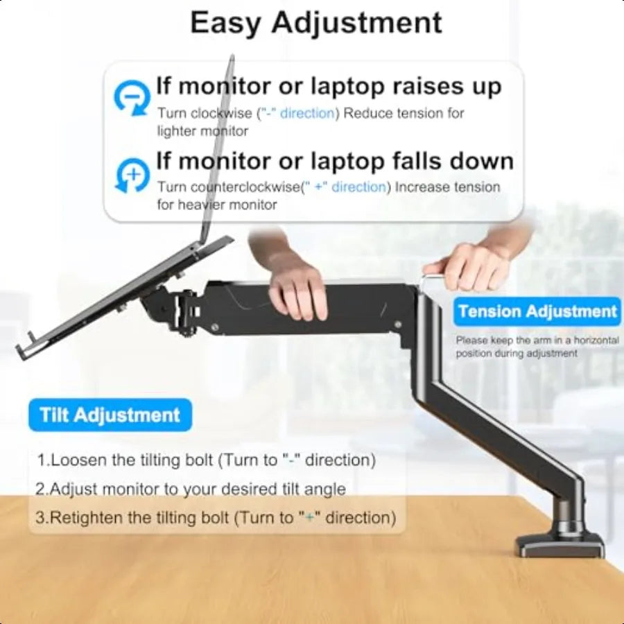 Laptop Stand Desk Mount 2 in 1 Function Gas Spring Arm Fits Max 17 Notebook and 32 Computer Screen Single Monitor Mount wi...