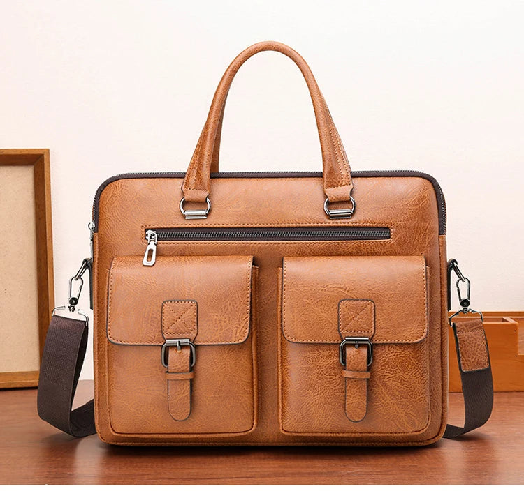 Luxury Brand Man Business Briefcase Bag PU Leather Messenger
