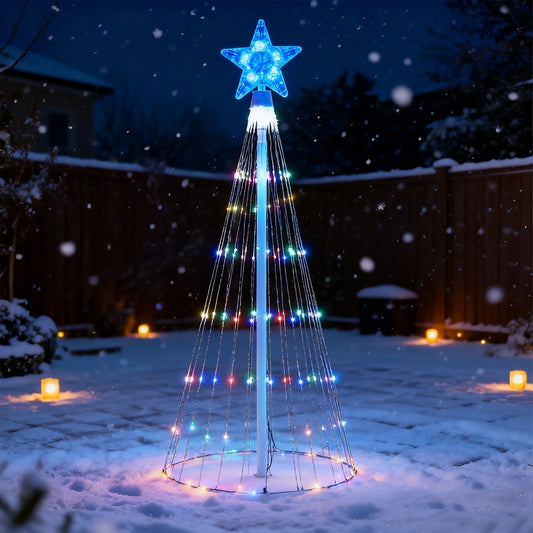 Christmas Tree Top Five Point Star Waterfall Lights Solar LED String O - Front View