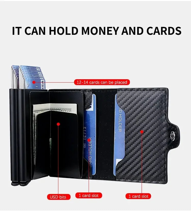 Double Layer Anti-Theft Card Case with RFID Blocking - Carbon Fiber