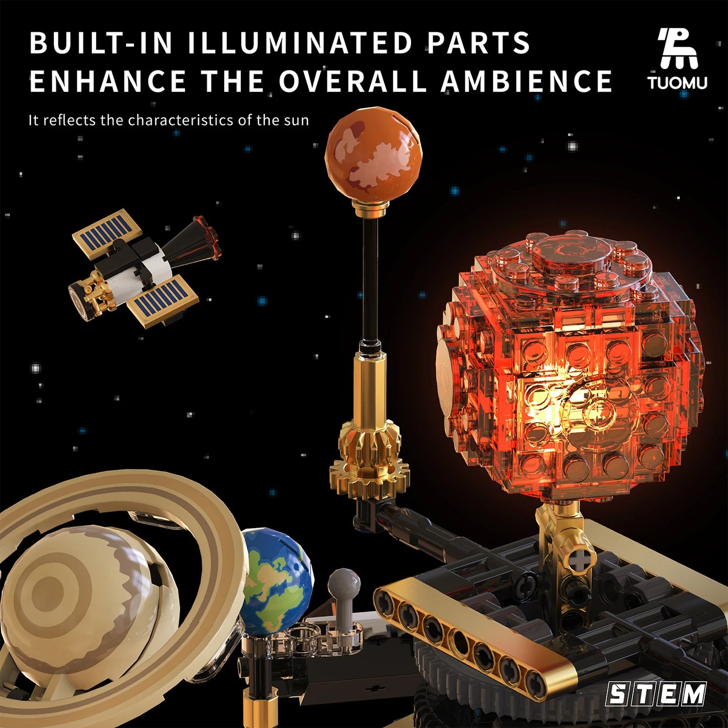 STEM Electric Rotating Universe Electric Solar System Light Building Blocks Sun Earth Model Space Sc - Gallery image 6