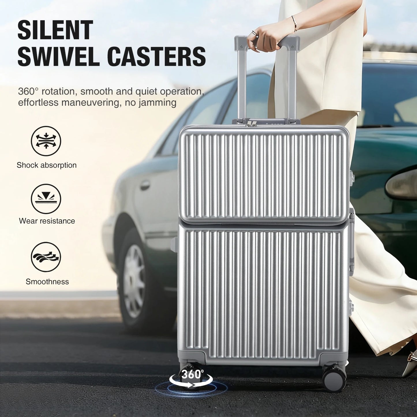 AIWEINY 2025 Aluminum Frame Suitcase PC Hard Shell Pressure-Resistant Travel Luggage, 360° Silent Sw - Gallery image 10