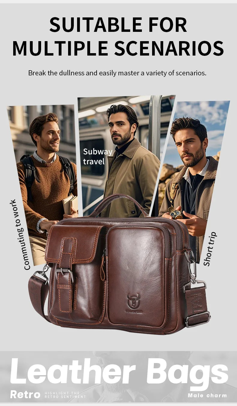 BULLCAPTAIN New Genuine Leather Men Crossbody Bag Male Briefcase