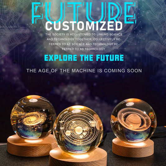 【Customized 8cm】Creative Gifts Laser Engraving Crystal Ball Night Lamp 2D Night  - Side View