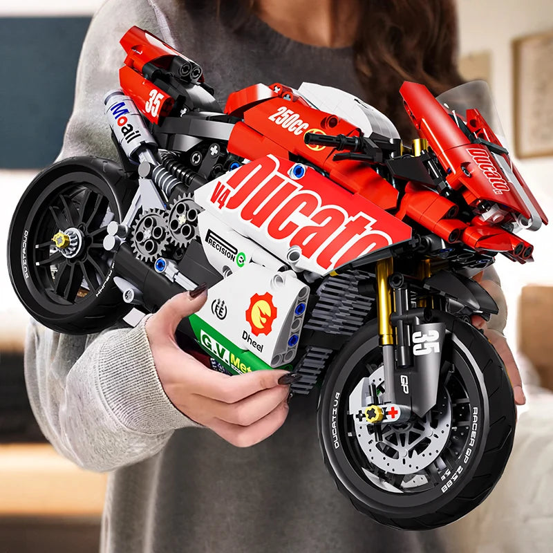 Technical V4 Motorcycle Building Blocks Set Famous Super Motorbike Model Kit Racing Bricks Kids Asse