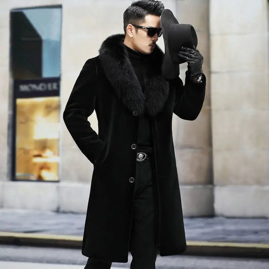 New fur coat with wide collar, whole mink winter thickened, long imitation mink  - Main View