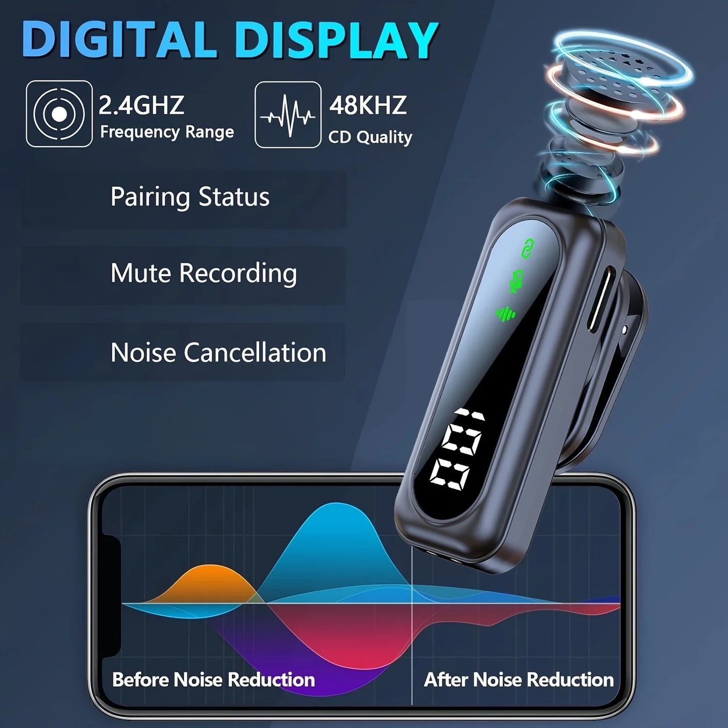 Professional Wireless Lavalier Microphone System with Intelligent Noise Cancellation Lapel Mic For Vlog&Interviews&Conferences - Alternate Angle