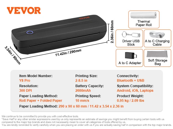 Portable Thermal Printer A4 - Bluetooth Inkless 2600mAh - Product Image 8