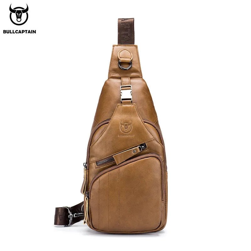 BULLCAPTAIN Bag Genuine Leather Chest Bag Men's Fashion Style Casual