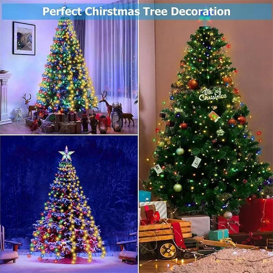 Christmas LED Light String Ring Christmas Tree Star Top Decorative Lig - Front View