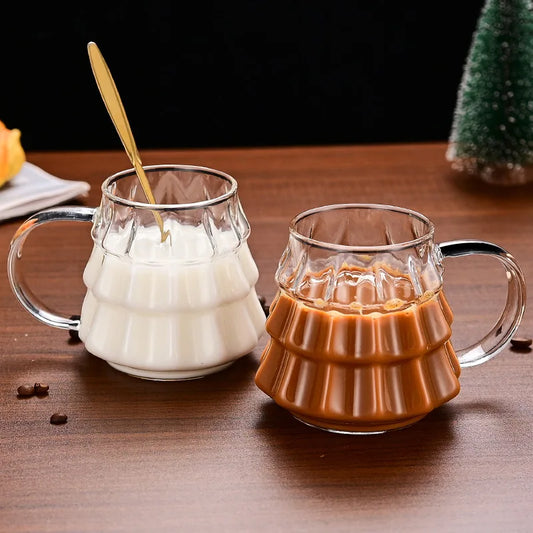 Christmas Tree Glass Coffee Mug with Straw and Lid Heat Resistant Wish - Front View