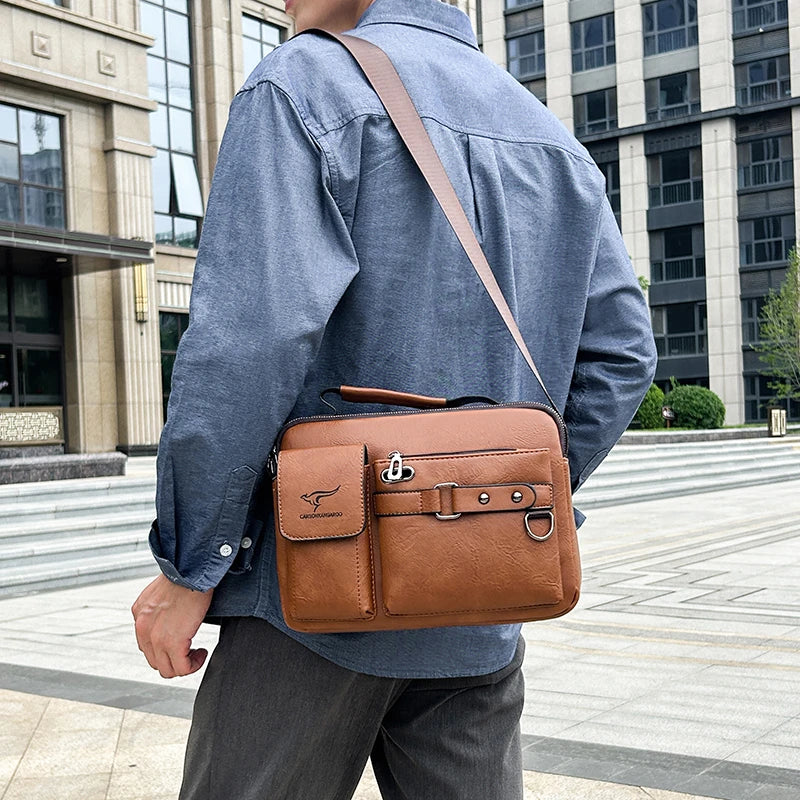 Fashion Men's Shoulder Bag PU Leather Handbag Business Briefcase