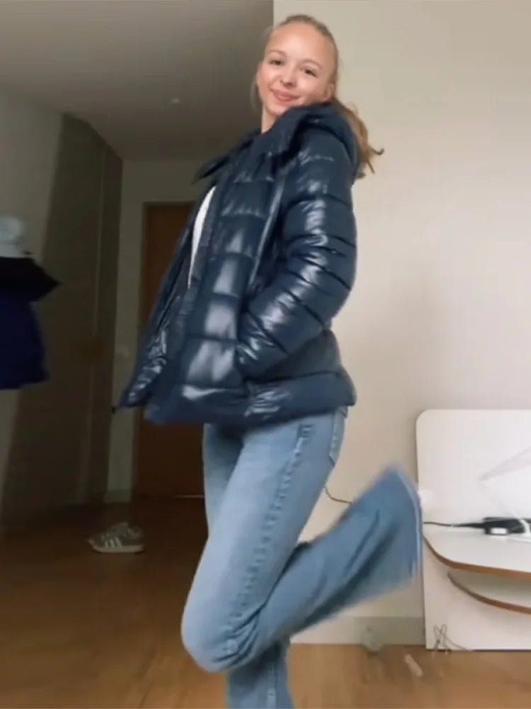 Women's Burgundy Padded New Coats Hooded Zipper Jackets Winter Warm Outerwear Slim Fashion Tops Demi - Usage Context Display