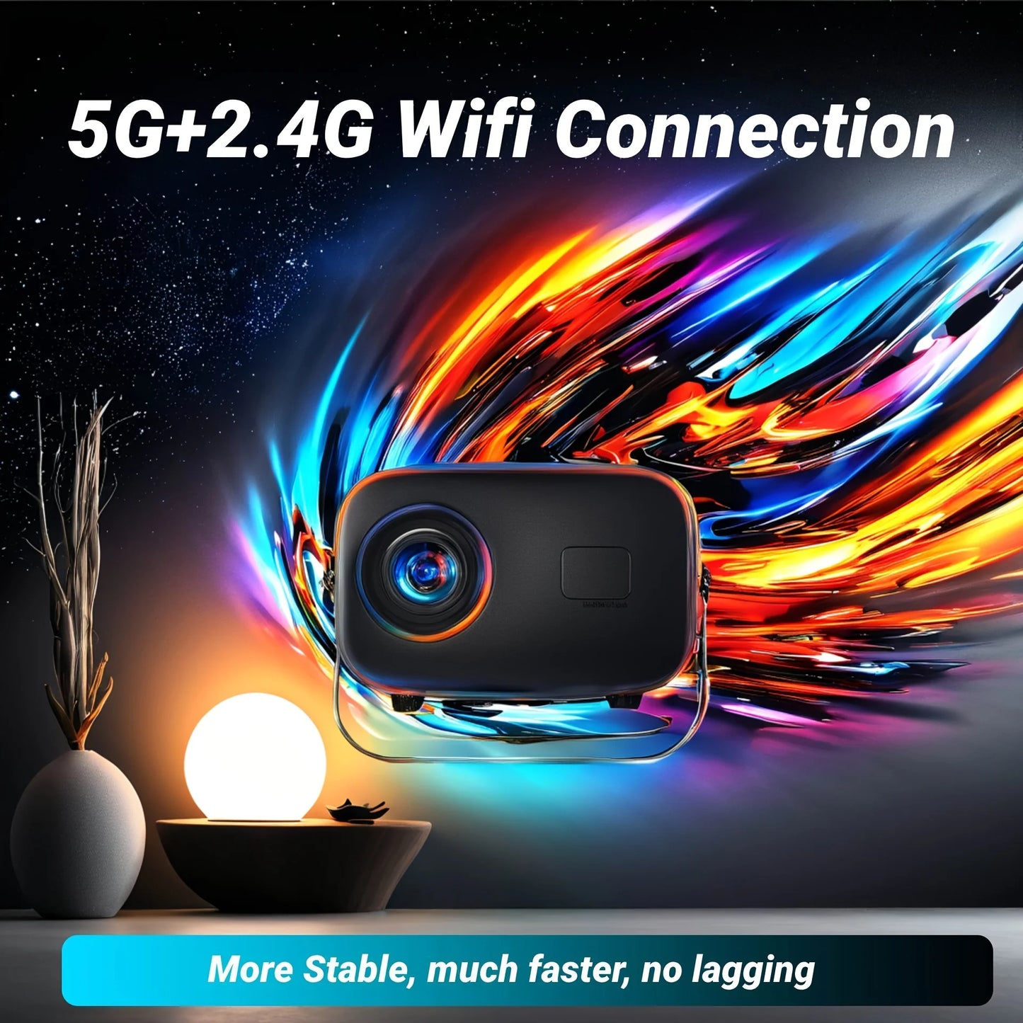 A10 Portable Mini Projector with 4K Support, Native 1080P, 200ANSI Brightness, Android 11, 5, 2 Dual WiFi, 360° Rotation -...