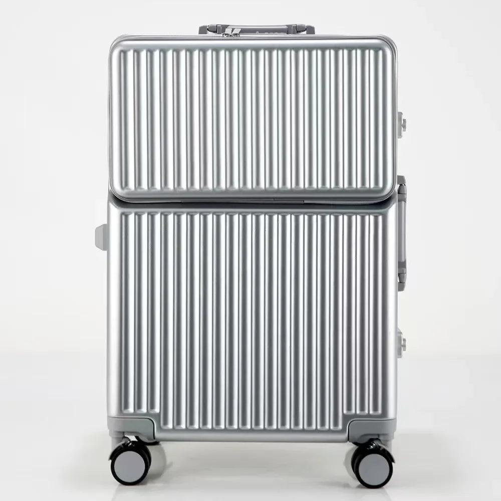 Aluminium Frame Suitcase Front Opening Cabin Luggage with USB Cup Holder Female Trolley Case Male Brake Wheel Travel Suitcase - Usage Context Display
