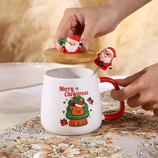 Christmas Tree Mug Box Ceramic Mug Christmas Gift Ceramic Mug with Lid - Front View