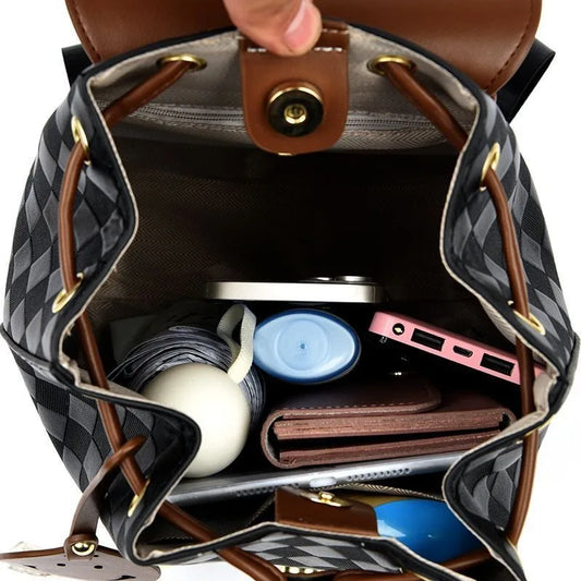 Women Backpack Soft Pu Leather Black Casual Multifunctional College Bag Capacity - Side View