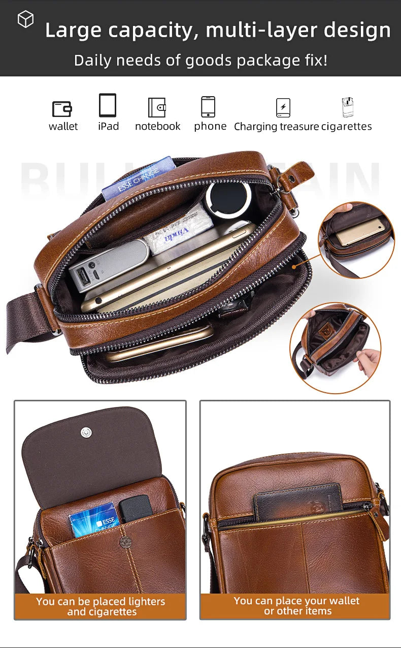 BULLCAPTAIN Leather Men's Messenger Bag Business Shoulder Bags