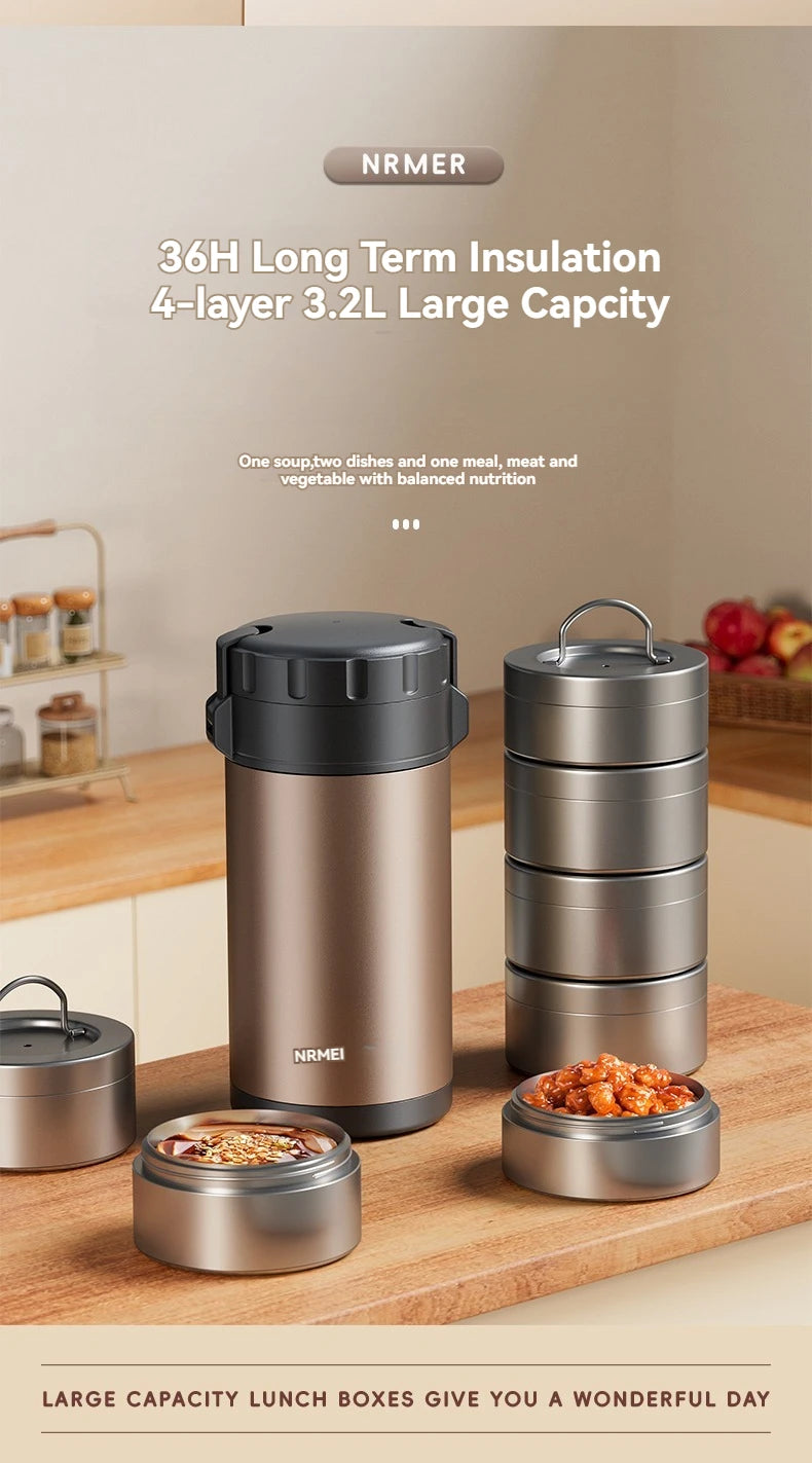 Stainless Steel Lunch Box, Large Capacity, Outdoor Bento Box,