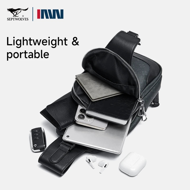 Septwolves Business Thin Printed Leather Crossbody Sling Bag Man