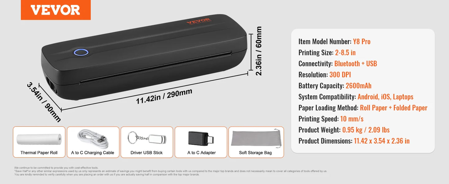 Portable Thermal Printer A4 - Bluetooth Inkless 2600mAh - Features Highlight