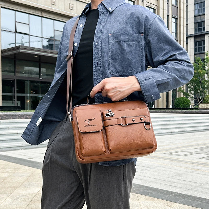 Fashion Men's Shoulder Bag PU Leather Handbag Business Briefcase
